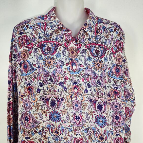 Talbots Shirt Womens Size Medium Button Front Magical Floral Cotton Lightweight - Picture 3 of 8